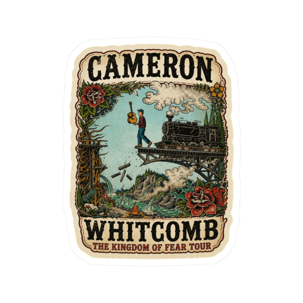 Cameron Whitcomb The Kingdom of Fear Tour 2026 Vintage Rock Country Graphic Sticker - alternate angle 3, merchandise